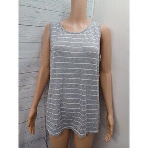 Pink Clover Stitch Fix Womens L Sleeveless Gray White Striped Blouse NWT